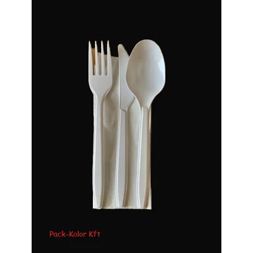 Műanyag Evőeszköz szett Csomagolt 3+1 (kés-villa-kanál-szalvéta) mosogatható 