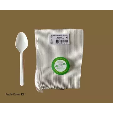 Műanyag evőeszköz Kanál Lux fehér mosogatható 