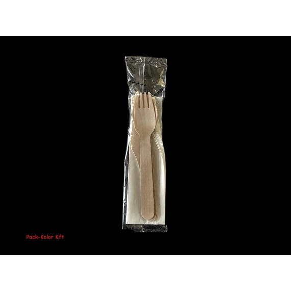 Fa evőeszköz csomagolt 3+1 kés villa kanál szalvéta 